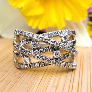 14k White Gold Diamond Criss Cross Ring- DEJ-24414